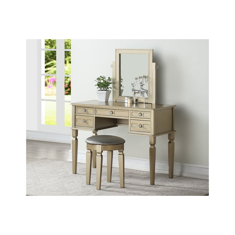 Simple Relax Vanity Table with Stool Set Champagne - Walmart.com