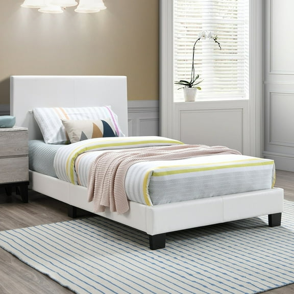 Simple Relax White Faux Leather Upholstered Platform Bed Queen