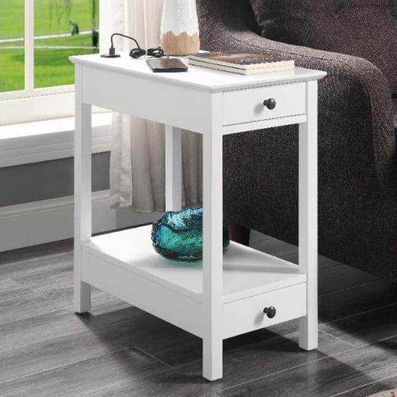 Simple Relax Wood Accent Table with 2 Drawers and a Shelf White