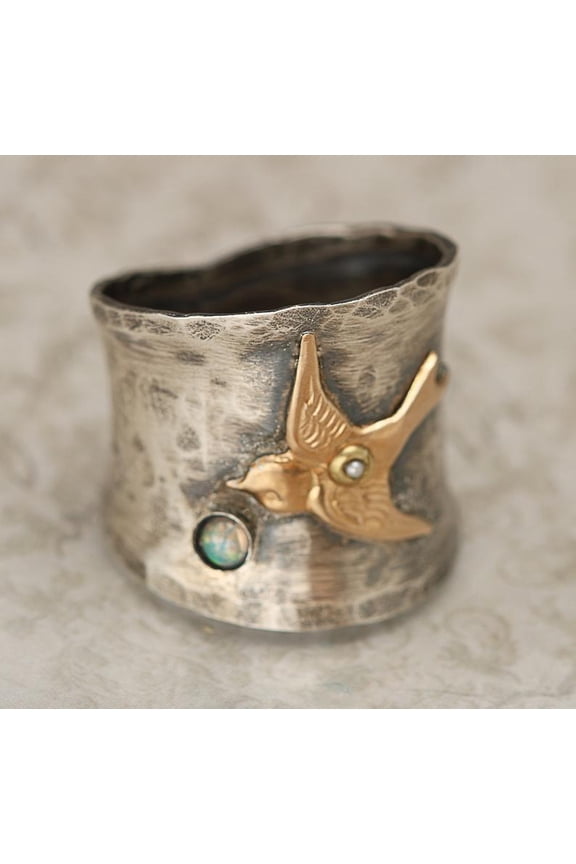 Simple Retro Gemstone Two-tone Bird Ring