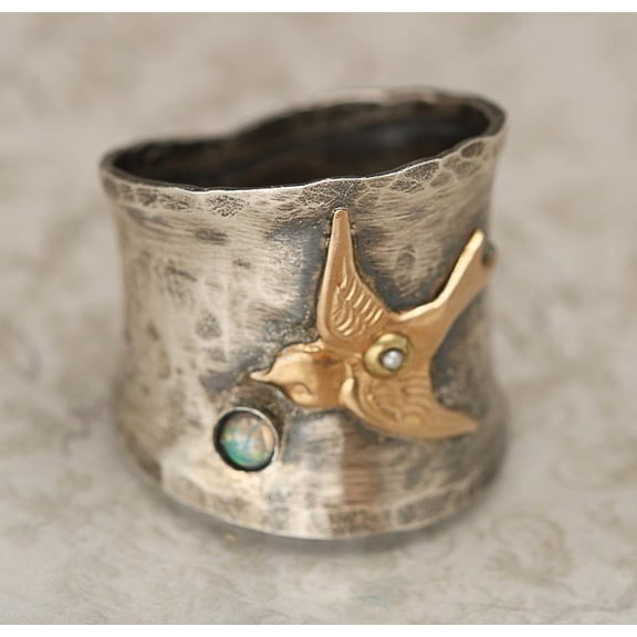Simple Retro Gemstone Two-tone Bird Ring