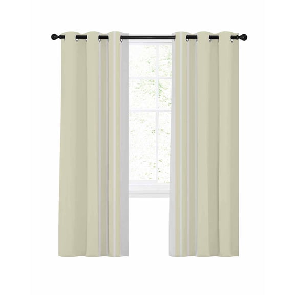 Simple Retro Yellow Stripes Blackout Curtains 39 Inches Length, Modern Abstract White Lines Window Treatment Thermal Insulated Drapes for Bedroom Living Room 2 Panels 55x39 Inches