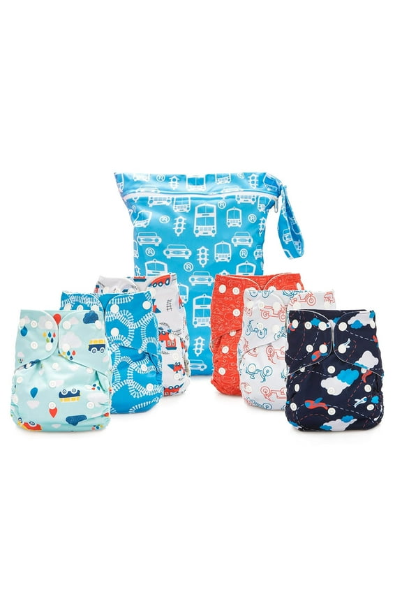 Reusable Waterproof Eco-Friendly Microfibre Pocket Cloth Baby Diaper, Multi-color, 6 Pack