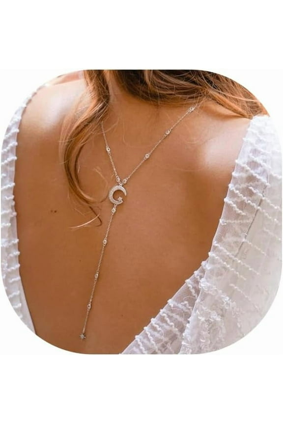 Simple Rhinestone Moon Pro Star Back Chain Body Jewelry for Women Sexy Backless Crystal Necklace Bridal Wedding Backdrop Dress Accessories Jewelry[c826]