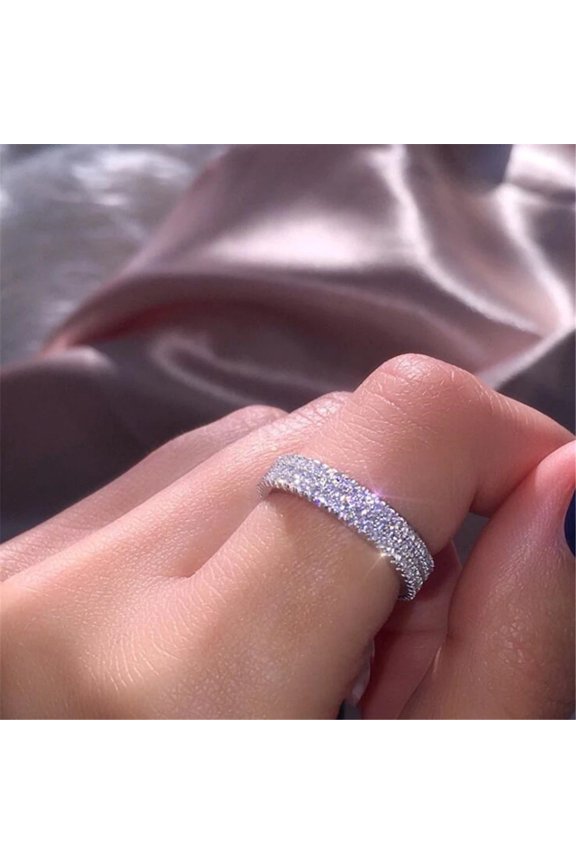 Simple Ring Three Row Crystal Ring Jewelry for Woman Fashion Bridal Full Rhinestone Ring Lady New Party Gift
