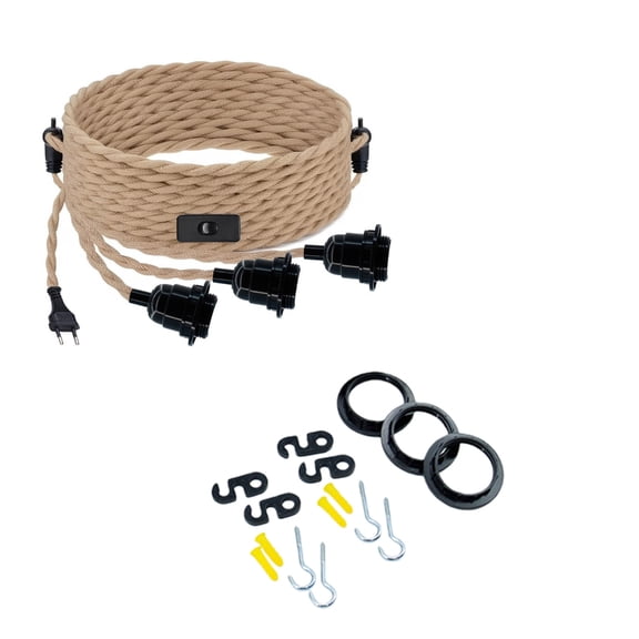 Simple Rope Pendant Light Cord with Switches E27 Extension Hanging Lamp Cable Simple Lamp Cord Easy to Use