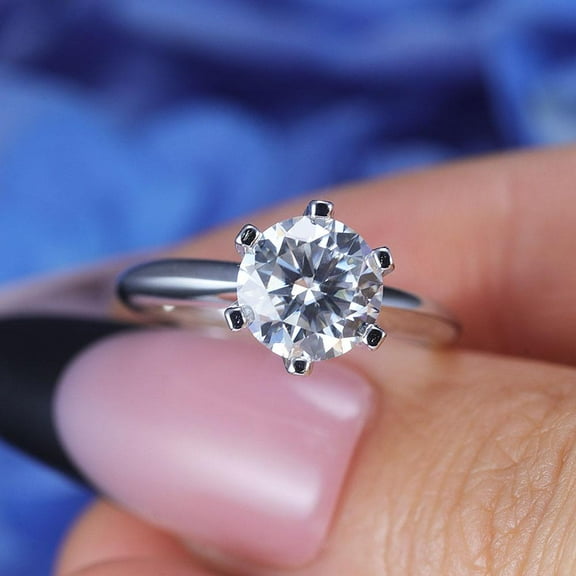 Simple Round Cut Moissanite Sterling Silver Ring