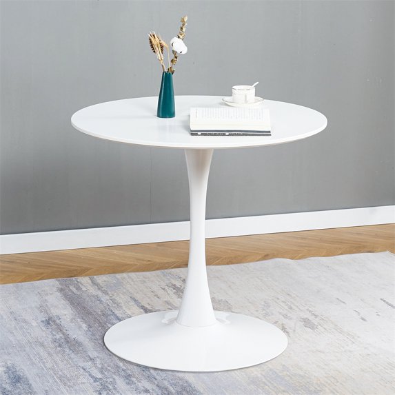 Simple Round Dining Table with Sturdy Base for 4, Leisure Coffee Table for Living Room, Kitchen, Multi-functional End Table for Home Hospitality, Business Negotiations, Party, White