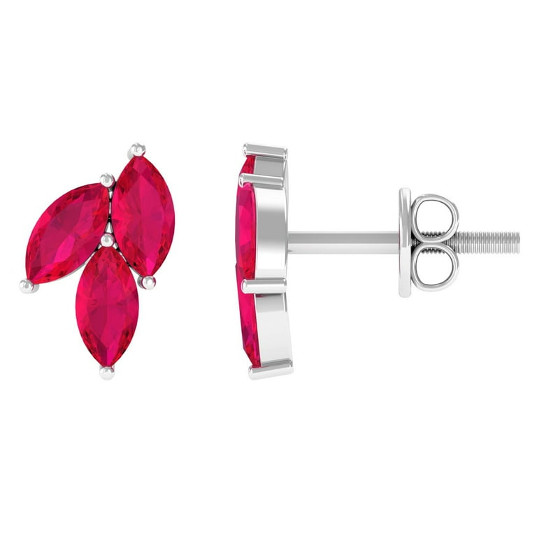 Simple Ruby Cluster Stud Earrings for Women 1.25 CT AAA Grade 925 Sterling Silver