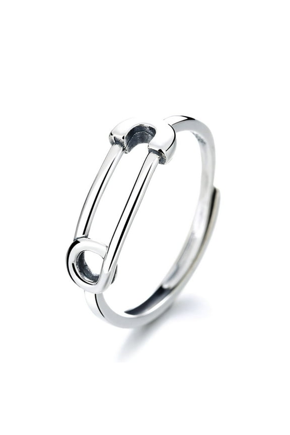 Simple Safety Pin Open Finger Band Sterling Silver 925 Adjustable Paperclip Statement Stackable Ring Knuckle Eternity Tail Rings for Women