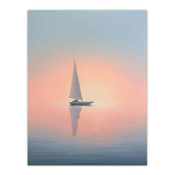Simple Sail Boat Reflection Sea Ocean Sunset Minimalist Serenity Unframed Wall Art Print Poster Home Decor Premium