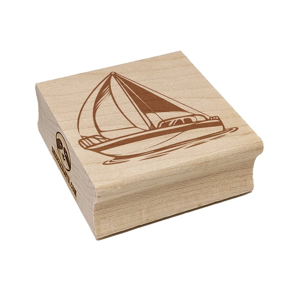 Simple Sailboat on Ocean Water Square Rubber Stamp Stamping Scrapbooking Crafting - Large 2.75in
