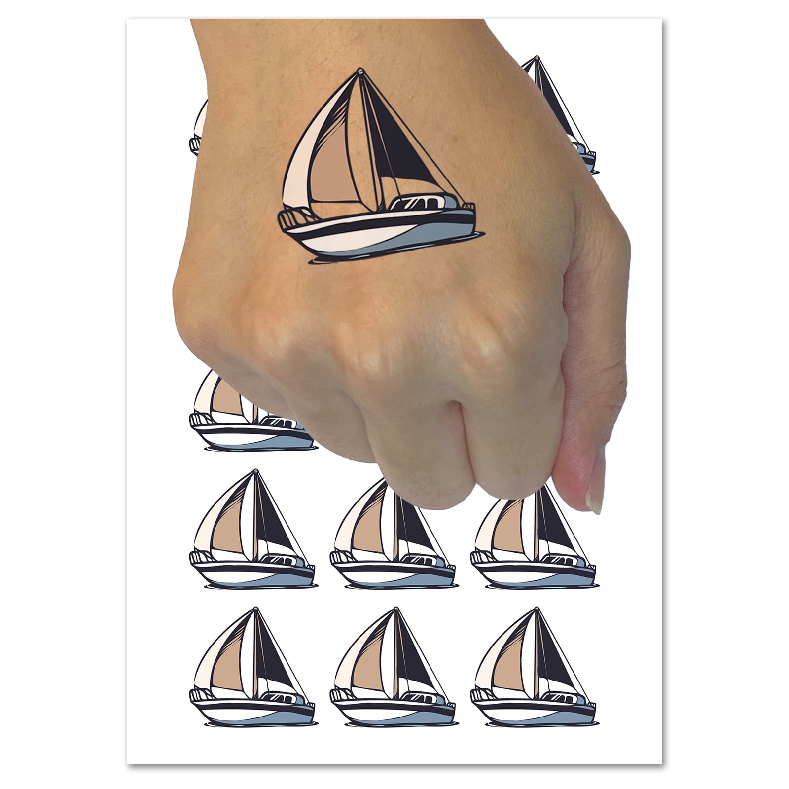 Simple Sailboat on Ocean Water Water Resistant Temporary Tattoo Set ...