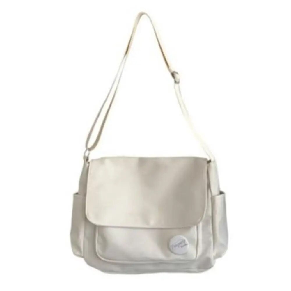 Simple School Student Shoulder Bag Nylon Handbags Solid Color Leisure Large Capacity Messenger