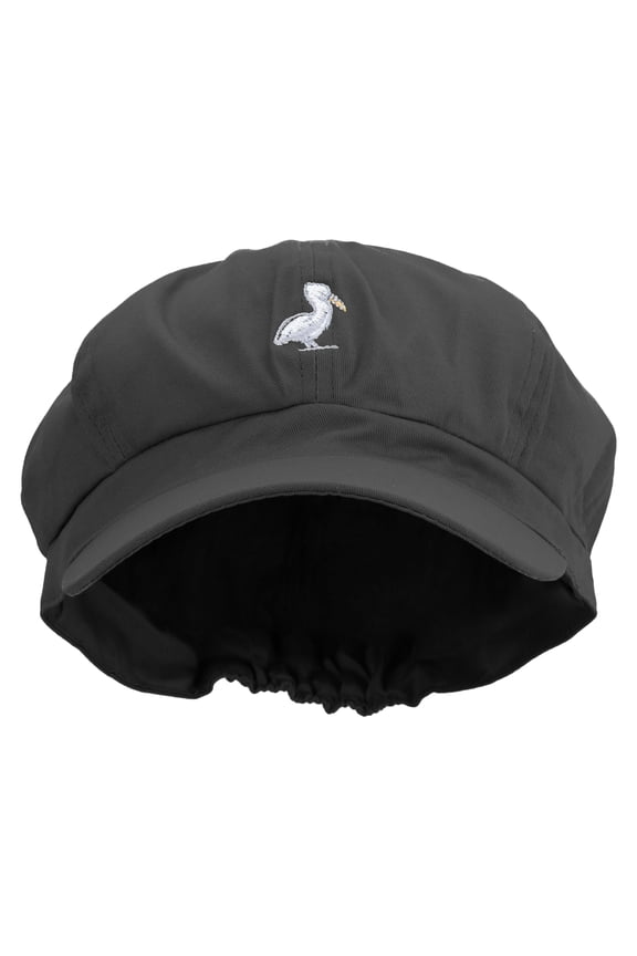 Simple Seagull Logo Embroidered Cotton Elastic Newsboy Cap - Black OSFM