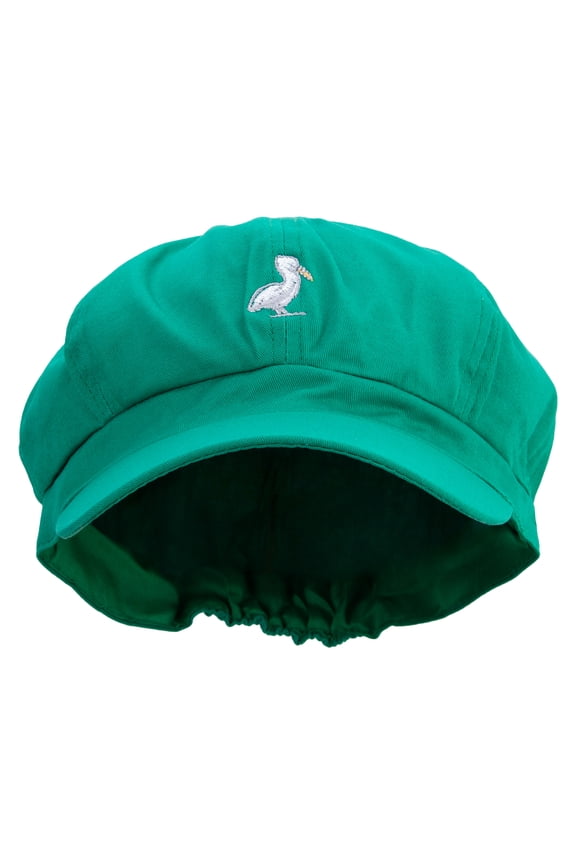 Simple Seagull Logo Embroidered Cotton Elastic Newsboy Cap - Lime OSFM