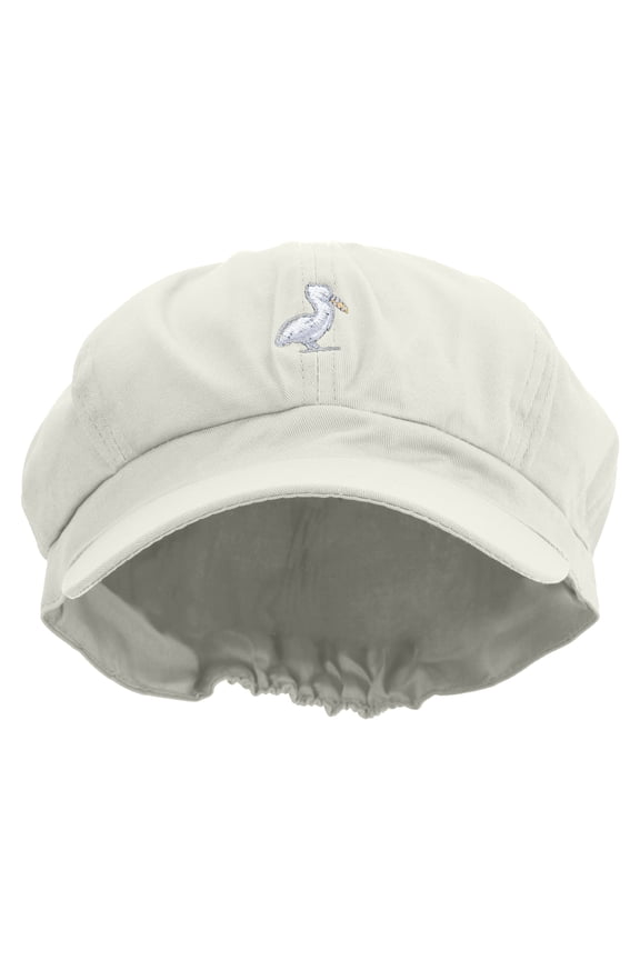 Simple Seagull Logo Embroidered Cotton Elastic Newsboy Cap - White OSFM