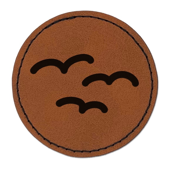 Simple Seagulls Birds 2.5" Faux Leather Round Engraved Iron-On Patch - Brown