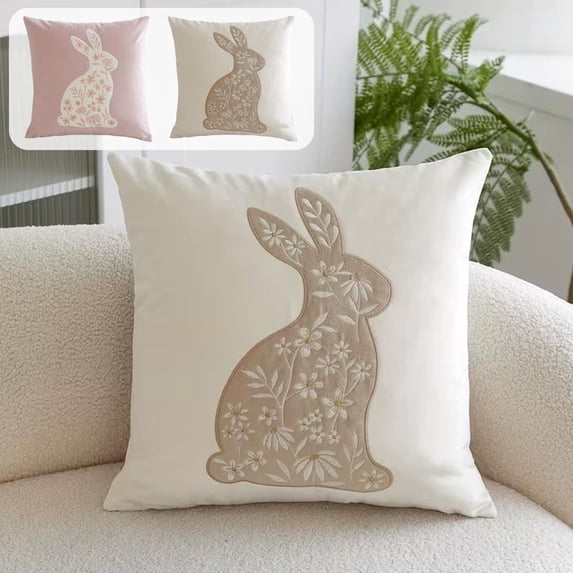 Simple Series Easter Rabbit Printed Pillow Cover - Cute Bunny Pattern Sofa Cushion Cover for home Decor, Durable Washable Pillowcase for Living Room & Bedroom, Festive Accent, 18*18in, Pink