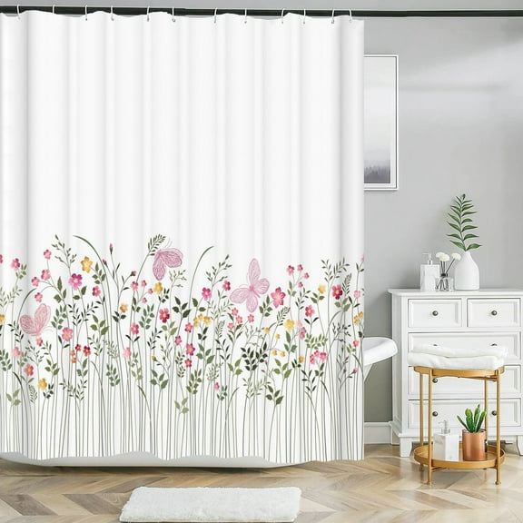 Simple Series Shower Curtains Flower Butterfly Printed 3D Curtains For Bathroom