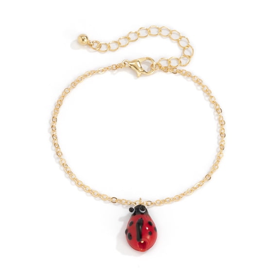 Womens Ladybug Bracelet Insect Tag Individually Packed Bracelet Copper Clad Iron Glass Electroplated Finish National