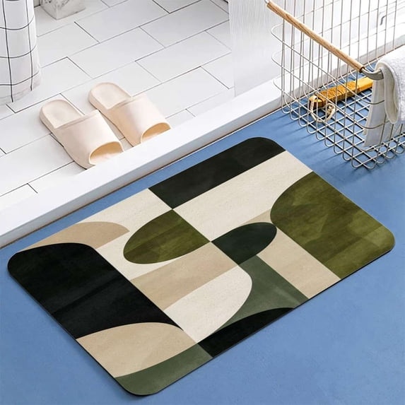 Simple Shapes Sage Green Beige Geometric Diatomite Bath Mats Bathroom Absorbent Anti Slip Floor Mat Foot Carpet Quick Dry Shower Toilet Rug Doormat Washable