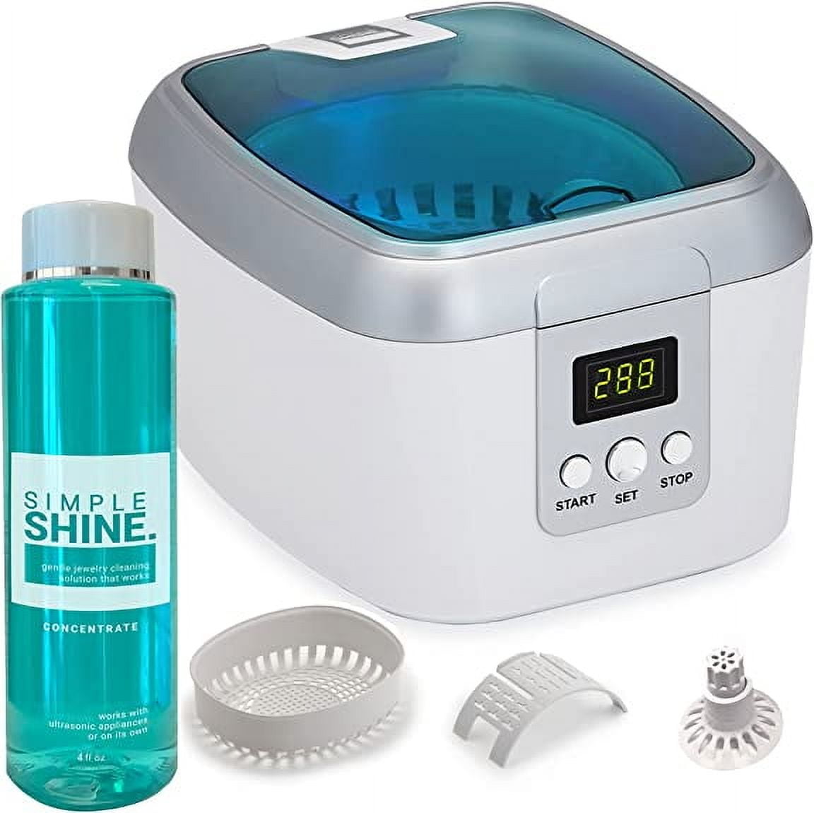 SIMPLE SHINE. Simple Shine - Ultrasonic Jewelry Cleaner Kit - New Premium Cleaning Machine and Liquid Cleaner Solution Concentrate - Digital Sonic Cleanser for Watches Glasses Dental and More