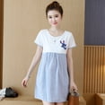thumbnail image 1 of Simple Short Sleeve Stripes Printing Matching Dress for Pregnant Woman, 1 of 7