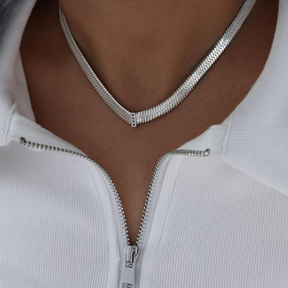 Simple Silver Chain Layered Necklaces For Women, Statement Stainless Steel Adjustable Choker Necklace Summer Prom Jewelry Gift[o7742]
