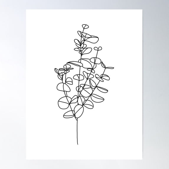 Simple Silver Dollar Eucalyptus Line Drawing Poster Wall Art, Modern Wall Decor For Living Room Bedroom, 12x18 UNFRAMED