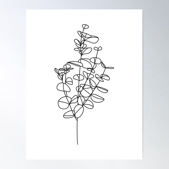 Simple Silver Dollar Eucalyptus Line Drawing Poster Wall Art, Modern Wall Decor For Living Room Bedroom, 8x12 UNFRAMED