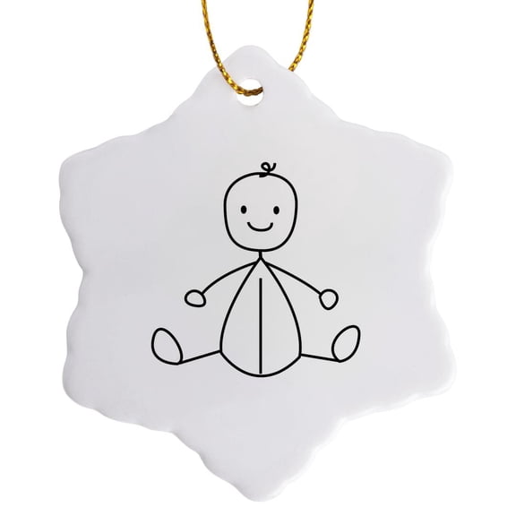 3drose, Simple Sitting Baby Stick Figure Black Outline, 3 inch Snowflake Porcelain Ornament