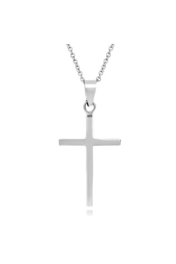 Simple Sleek Christian Cross .925 Sterling Silver Pendant Necklace