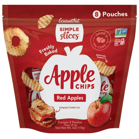 Simple Slices Gourmet Nut Baked Apple Chips MDH1(Red Apple, 0.75 Ounce (Pack of 8 Bag))
