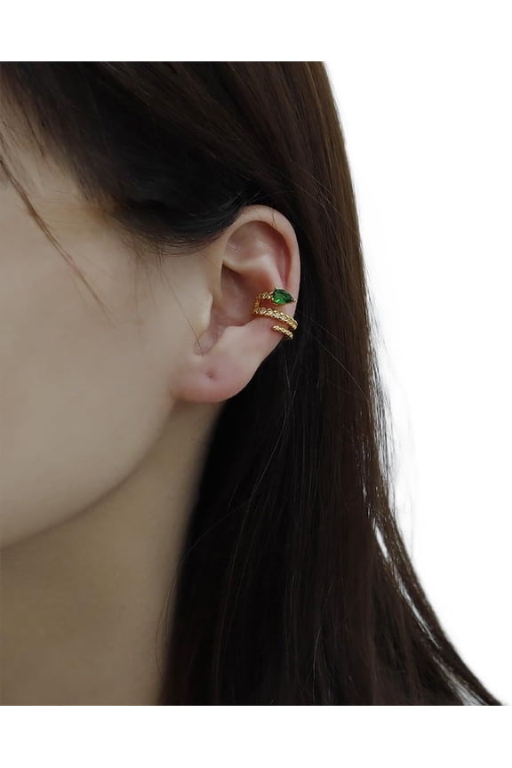 Simple Snake Clip Earrings for Women Ear Cuff Earrings Trendy Non Piercing Clip on Earrings 925 Silver No Piercing Wraps Fake Earrings Green Zircon Small Snake Ear Clip Earrings 1PCS (Gold)