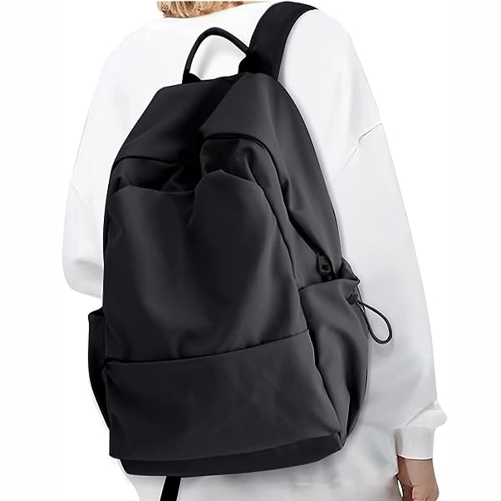 Simple Solid Color Backpack School Bags For Teenager Girls Bookbag Travel Bag Black