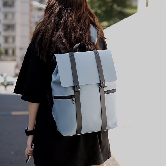 Simple Solid Color Backpack Sen Casual Functional Student Backpack,Blue
