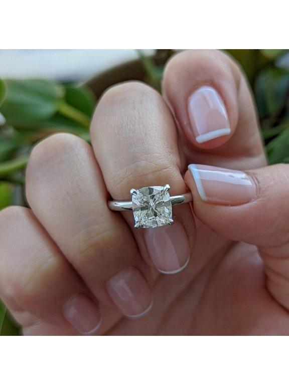 Simple Solitaire Women's Wedding Ring 14K Gold Plated 2.05 Ct Cushion Moissanite