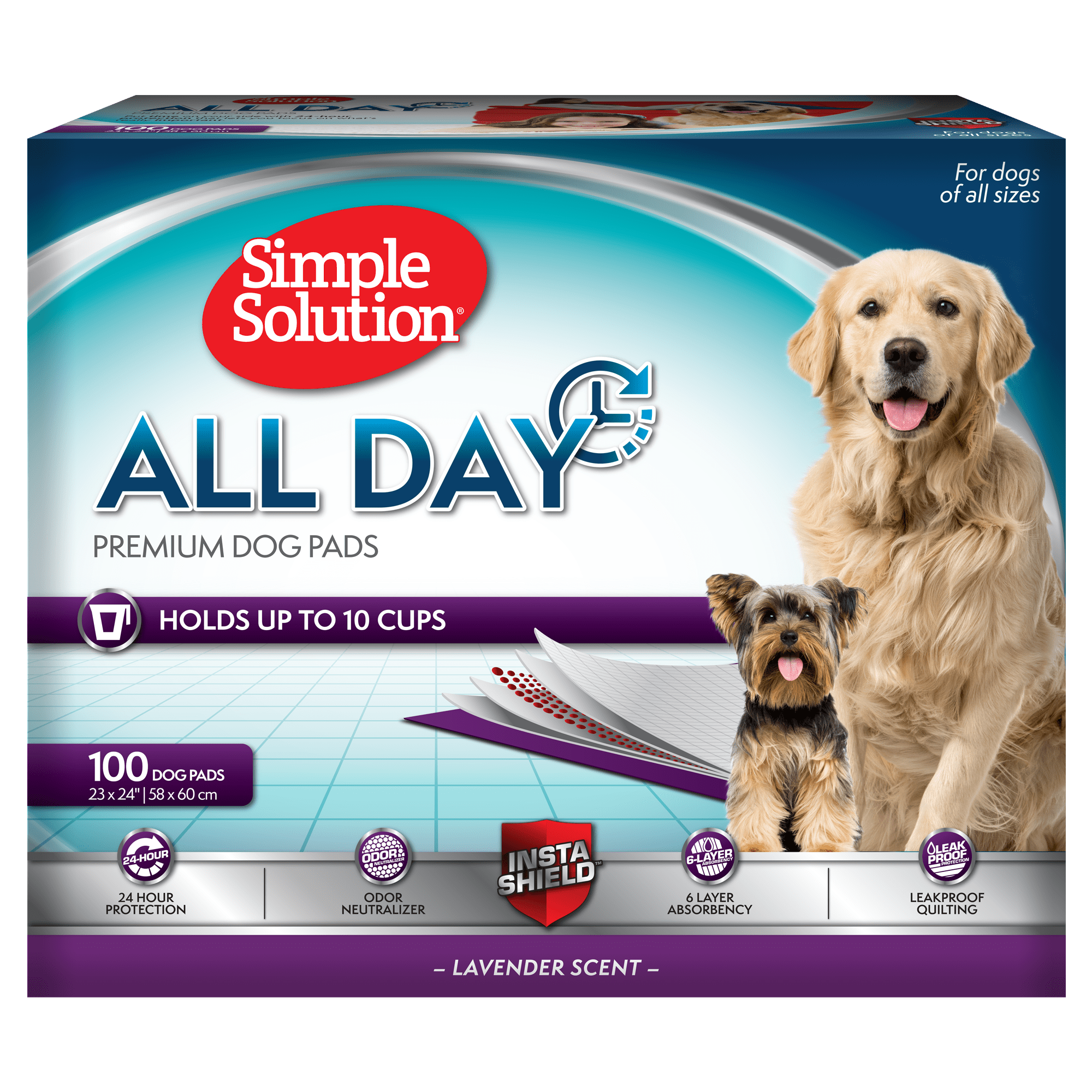 Simple Solution 6Layer All Day Premium Dog Pads, 23 x 24, Lavender Scent, 100 pads
