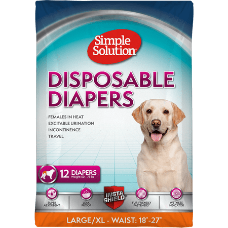 Simple Solution True Fit Disposable Dog Diapers for Female Dogs - L/XL - 12 Count