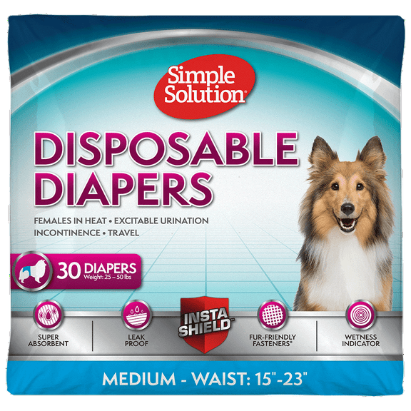 Simple Solution True Fit Disposable Female Dog Diaper Medium, 30 Count
