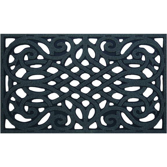 Simple Spaces 06ABSHE-15-3L Door Mat, 30 in L, 18 in W, Flock Dye Cut Pattern, Polyester Surface, Gray