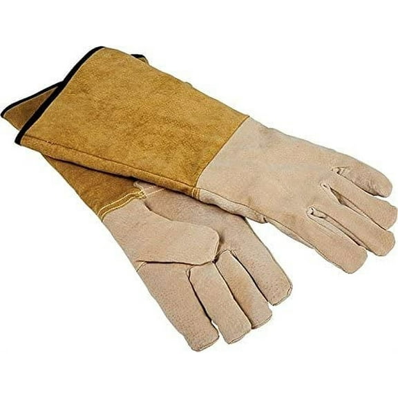 Simple Spaces Leather Fireplace Gloves 16- Extra Long Heat Resistant Pig Skin Leather - Large - Premium Suede Gloves for Fire, Grilling, Welding, Cooking - Unisex - Hang Strap