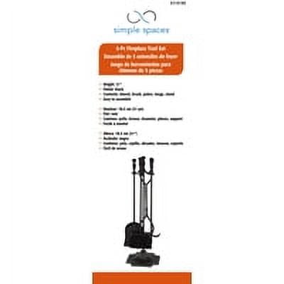 Simple Spaces T51030BK-C3L Fireplace Tool Set, Black, 5-Piece