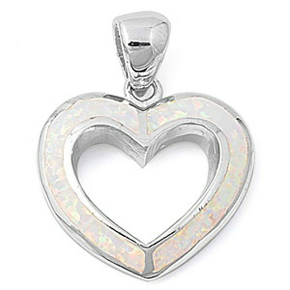 Simple Split Heart Pendant White Simulated Opal .925 Sterling Silver Love Charm Jewelry Female