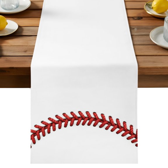 Simple Sports Table Runner Dresser Scarves, Modern Red Baseball Stitches Texture Table Runners 36 Inches Long,Non-Slip Washable Kitchen Dining Coffee Table Decor for Farmhouse Party Holiday Dinner
