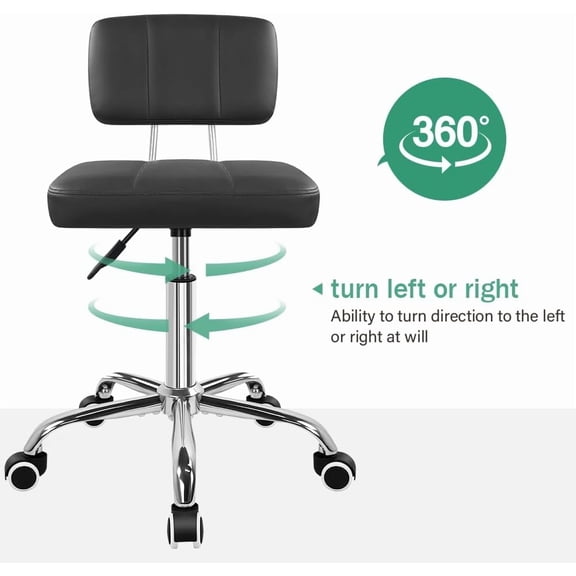 Simple Square Office Chair with Back 360 Swivel Stool Chair with Wheels Height Adjustable Stool for Home Work Shop Task Spa Black