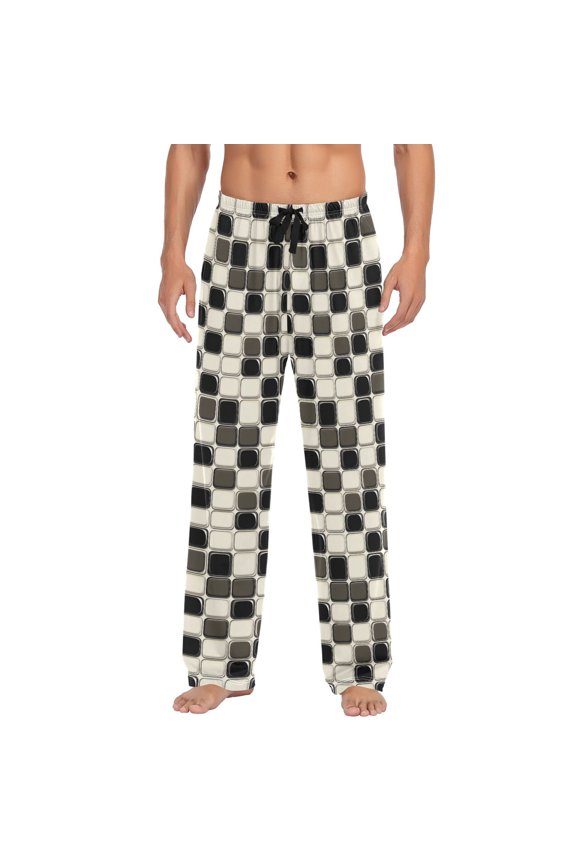 Simple Square Pattern Mens Pajama Pant Sleep and Lounge Bottons with Pockets
