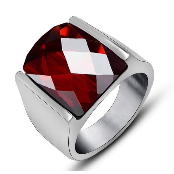 Simple Square Red And Black Gemstone Couple Ring