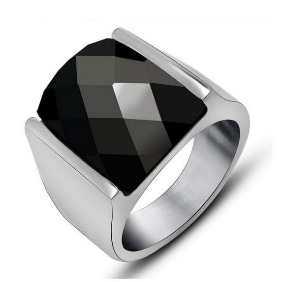 Simple Square Red And Black Gemstone Couple Ring